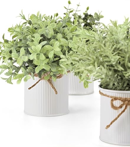 Fake Plants in Farmhouse Galvanized Metal Pots Table Centerpiece 3 inch White gallery