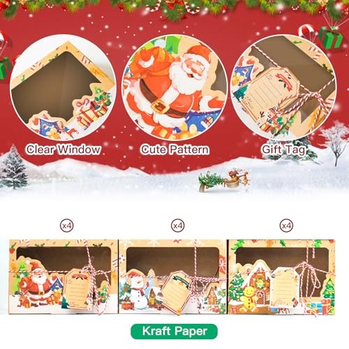 12 Pack Christmas Kraft Cookie Boxes with Window, Large Holiday Kraft Brown gallery