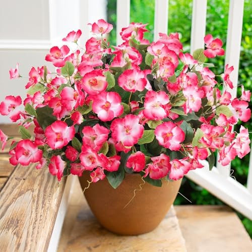Fake Hibiscus Artificial Flowers for Outdoors Spring Summer 6 Bundles Pink