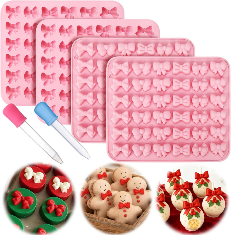 Bow Chocolate Mold Silicone, 4PCS 36 Cavities Bow Fondant Molds, Gummy Candy Mol
