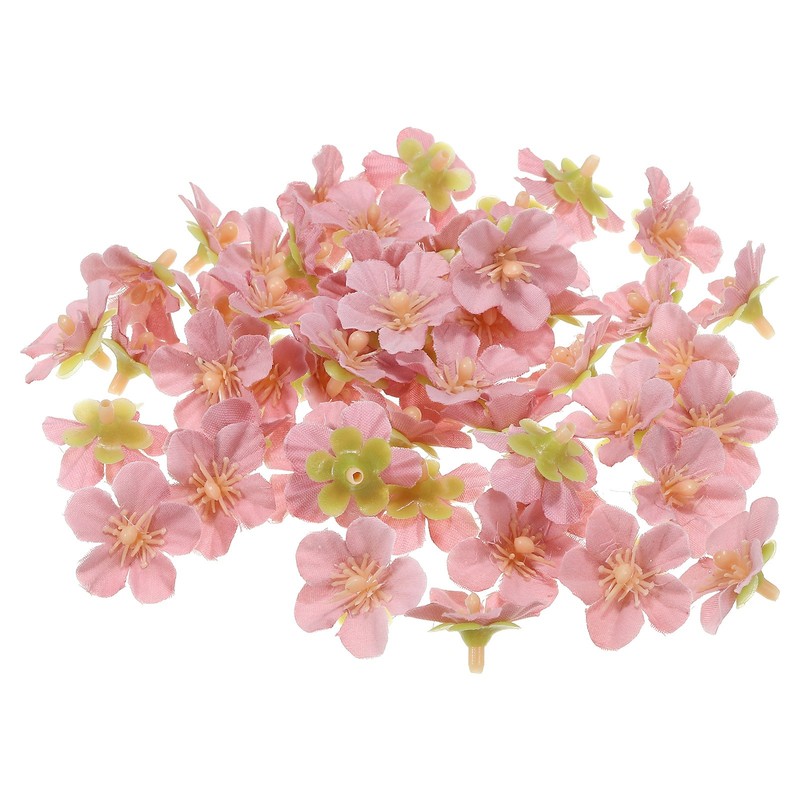 50Pcs 0.98″ Artificial Silk Cherry Blossom Flower Heads Fake for DIY, Pink