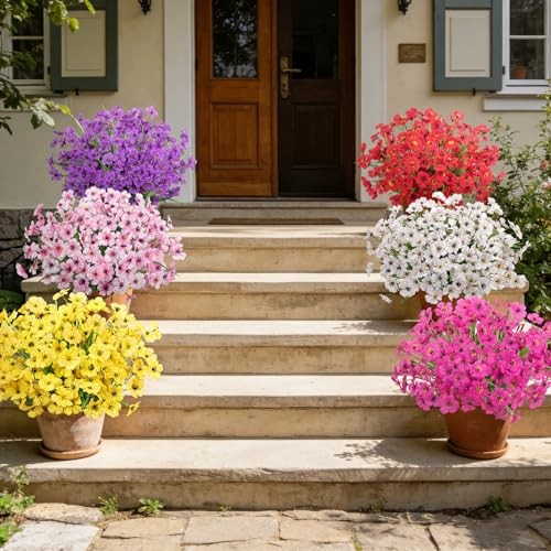 24 Bundles Artificial Flowers for Outdoors UV Resistant Silk Fake Multi Color gallery