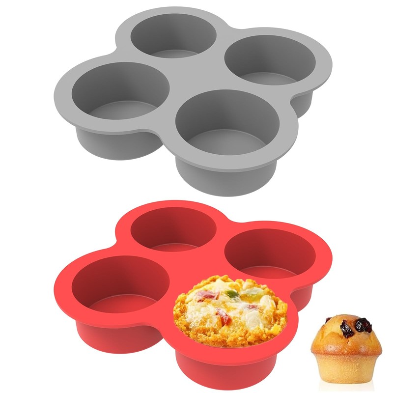 HXLVENDORS Silicone Egg Bite Molds- 4 Cups 4 (Red + Gray), Red + Gray