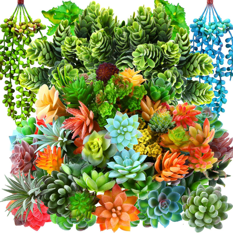 Tigeen 80 Pcs Artificial Plastic Succulents Realistic Textured Assorted