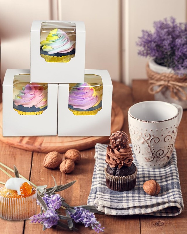 Auto-pop up Cupcake Boxes 30-Packs Individual Cupcake Container White 3.5" x ... gallery