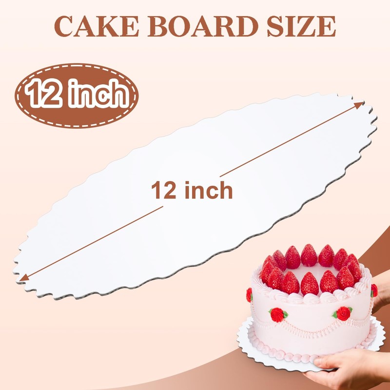 Cake Boards 12 inch Round, White Scalloped Edges Food Graded Greaseproof gallery