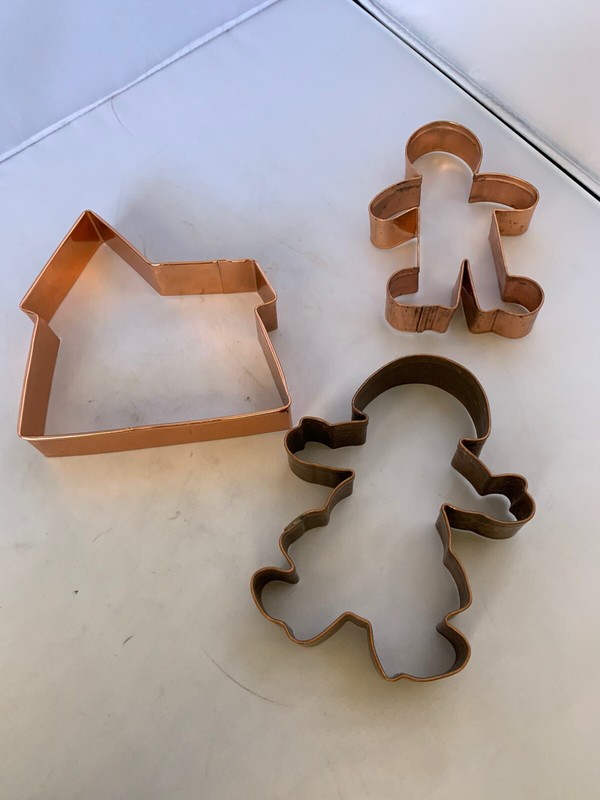 Lot of 3 Christmas Cookie Cutter Aluminum Copper Girl Gingerbread Church/House