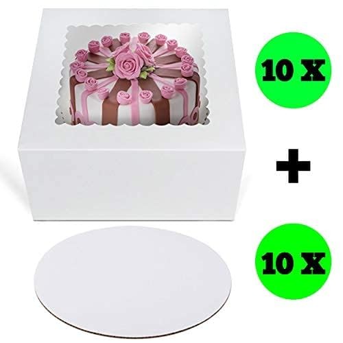 Cake Boxes 9" x 9" x 5" and Round Cake Boards 9" Inch, Bakery Box with Window... gallery