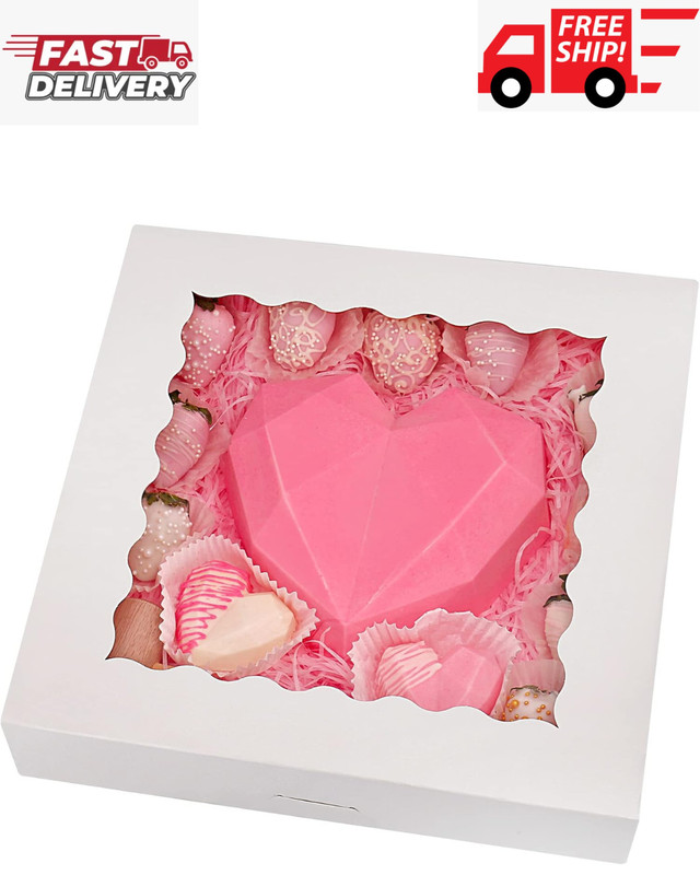 20-Pack Pie Boxes 12″ x 12″ x 2.5″, Bakery Boxes with Window, White Cookie Bo…