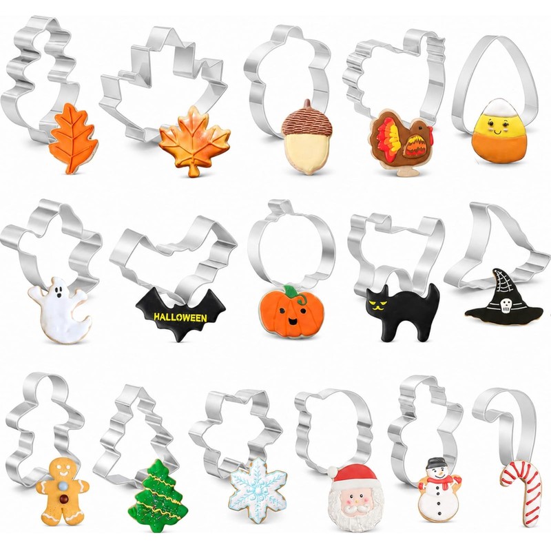 16 PCS Holiday Cookie Cutters,Stainless Steel Molds Cookie Cutters