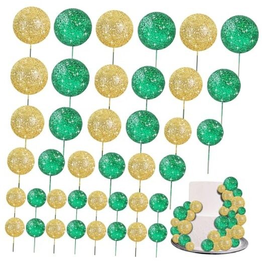 40 Pcs Ball Cake Toppers Mini Balls Cake Decorations Green Gold 40-green Gold