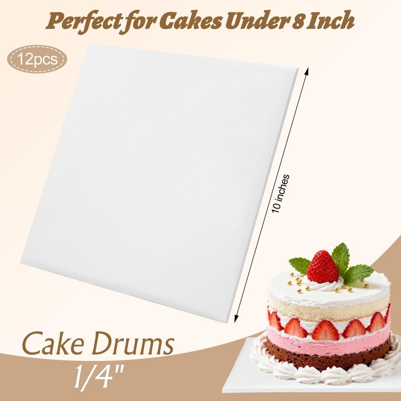 12 PCS Silver 10 Inch Square Cake Boards Sturdy Corrugated Paper Base Drums gallery
