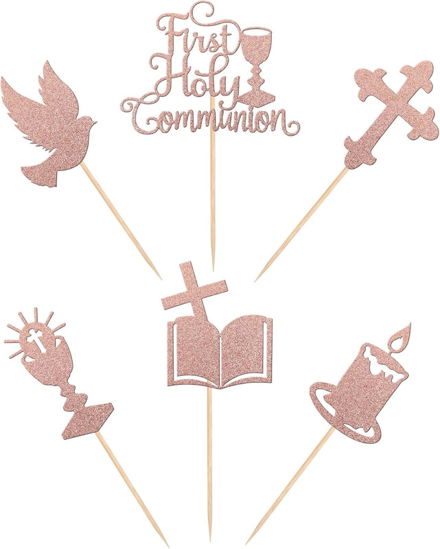 36 PCS First Holy Communion Cupcake Toppers Glitter Dove Cross God Bless Cupcake gallery