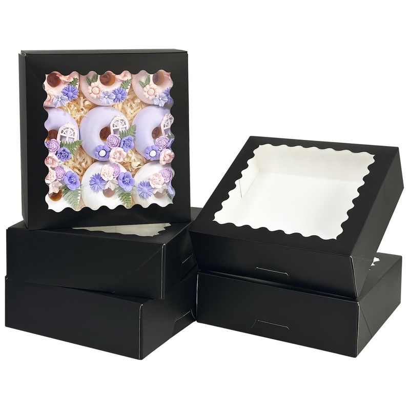 36 PCS Black Pie Boxes 9x9x2.5 Inch Window Bakery Box Pastry Cookie Dessert