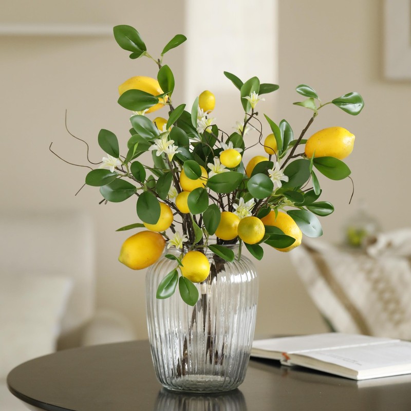 Laelfe Artificial Lemons Branches, 8 Head Faux 48 cm/18.9 in, Yellow