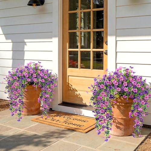 5PCS Artificial Faux Hanging Flowers Plants for Outdoor Mixed Purple gallery