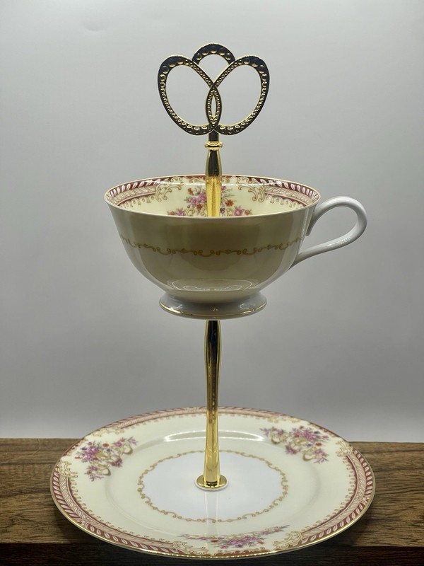 Noritake China Teacup & Saucer Tiered Jewelry Trinket Stand Handmade Japan gallery