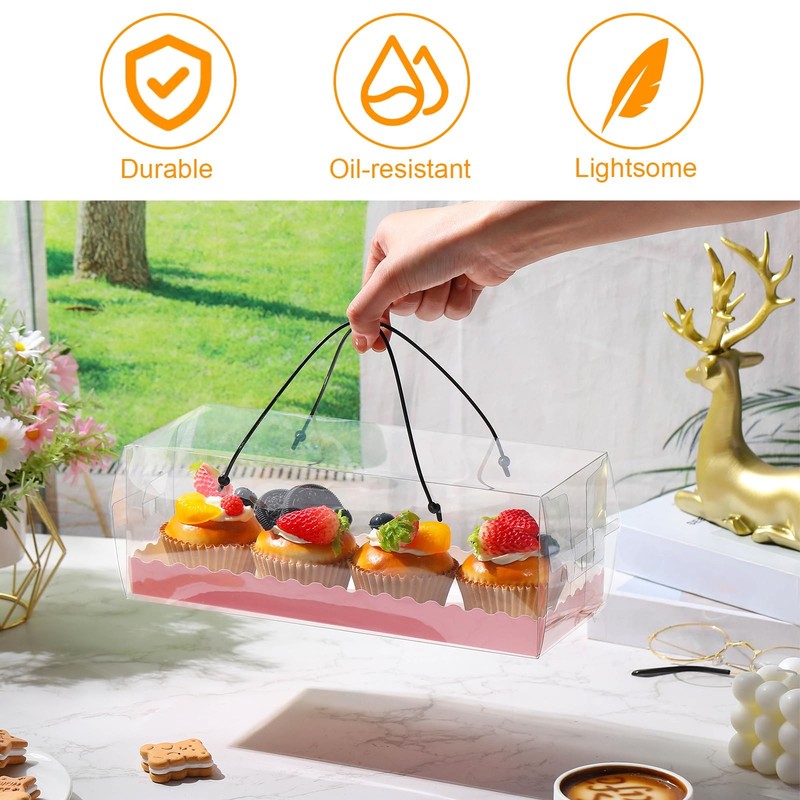 24 Pcs Mother's Day Treat Boxes 4 Count, Pink Clear Cupcake Box with Handle 1... gallery