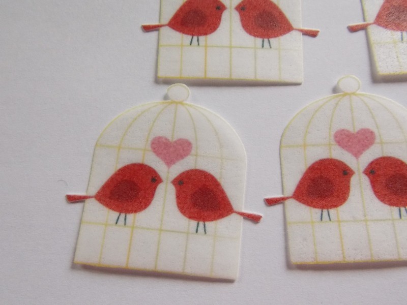 12 PRECUT edible wafer/rice paper Valentine Bird cage cake/cupcake toppers gallery