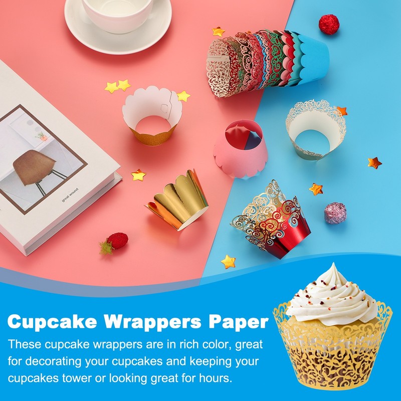 Cupcake Wrappers Paper, 50 Pack Baking Cups Standard Vine Decor, Gold gallery