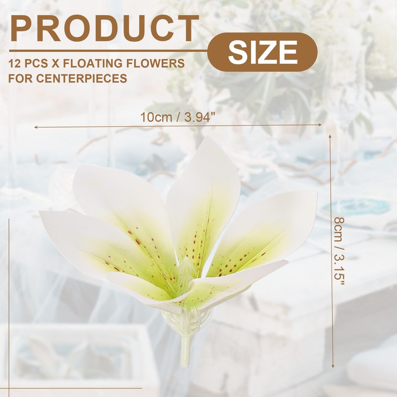 12 Floating Flowers for Centerpiece, for Magnolia Fake Flowers Green White gallery