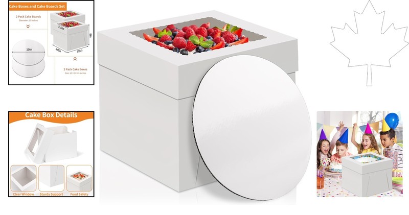 Disposable 10-Inch Cake Boxes, Clear Window - Ideal for Parties & Events gallery