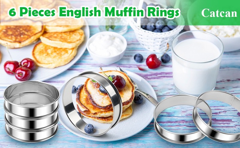 6 Pieces English Muffin Rings, 4 Inch Stainless Steel Crumpet Ring Double gallery