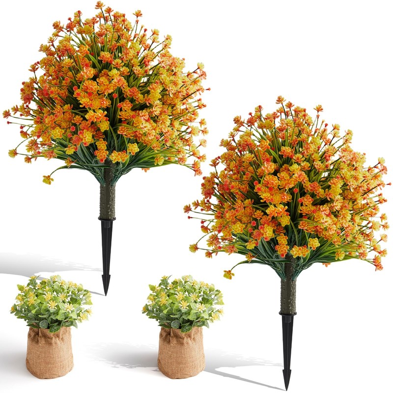 1409Kmt Set Of 2 Artificial Monkey Grass Yellow Flowers Topiary Balls 22.6