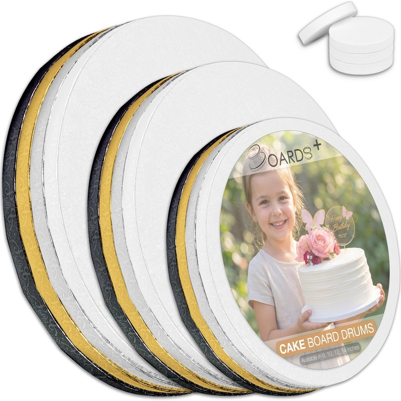 12 Pack Cake Board Drums In 3 Sizes 8 10 12 Inch & In 4 Colors white Silver B
