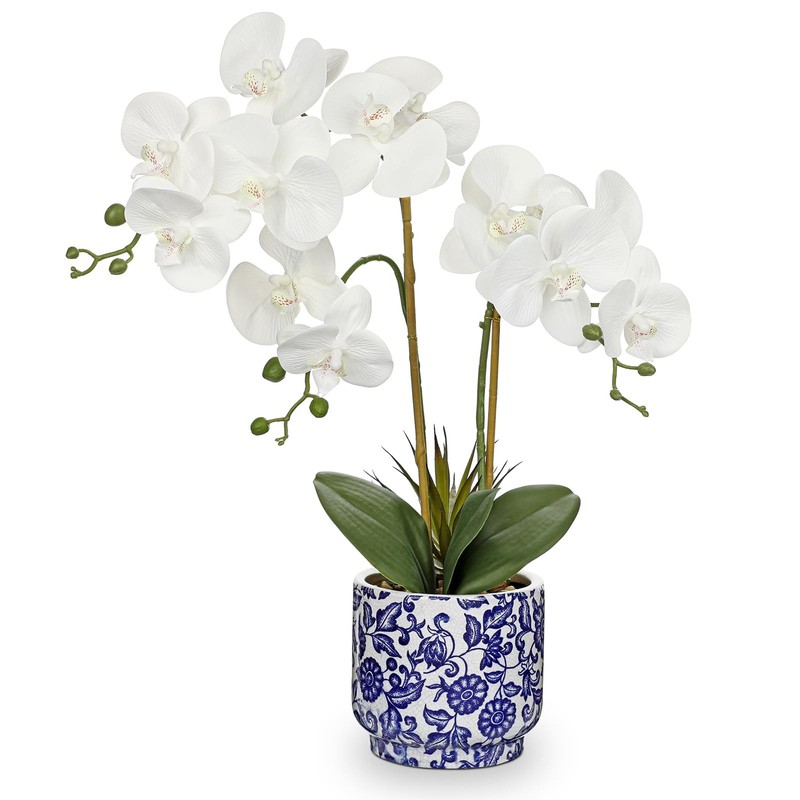 Briful Orchid Artificial Flowers 19.6In White Orchid Silk Floral Arrangement