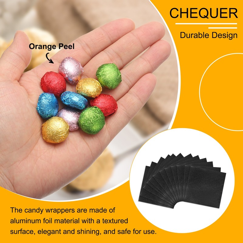 100pcs Candy Foil Wrappers,6 x 6Inch Chocolate Bar Wrappers(Black,Orange Peel) gallery