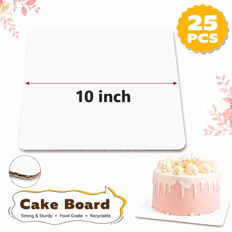 White 10 Inch Cake Boards 25-Packs Square Cake Boards Base Food-Grade Cardboa... gallery