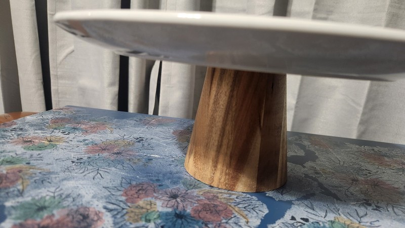 Mary & Martha Simply Elegant Dessert Pedestal - Acacia Wood & Ceramic Cake Stand gallery