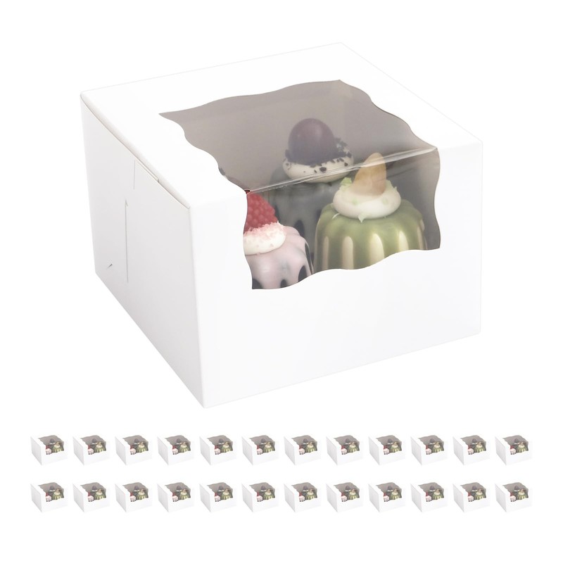 25 Roll Cake Boxes White Bakery Boxes with Window 5x5x3.5 inches Cookies Boxe…
