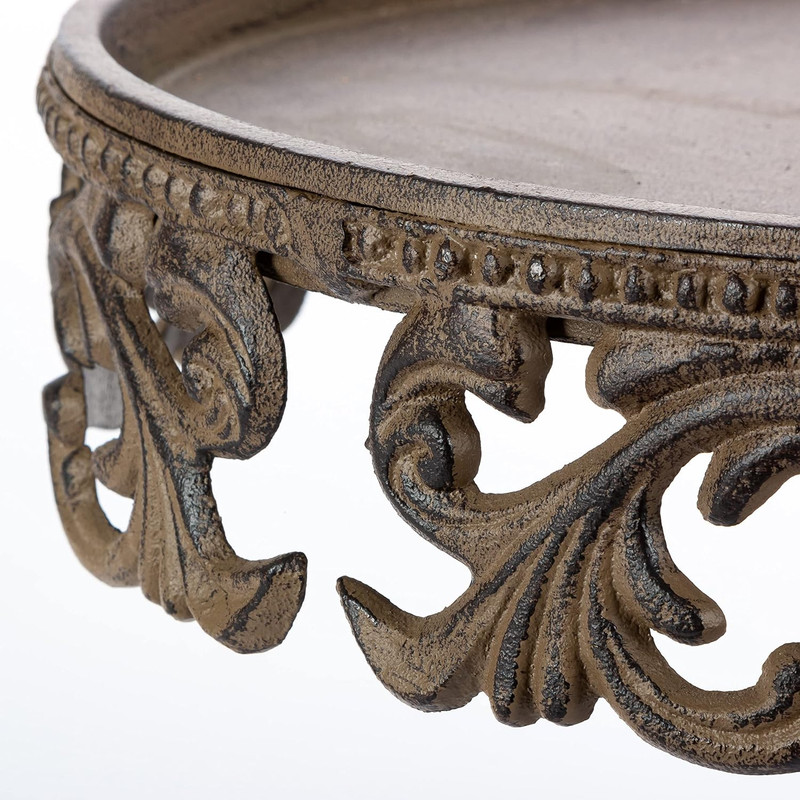 Glass Domed Cake Pedestal with Acanthus Leaf Ornate Brown Metal Base and Cream C gallery