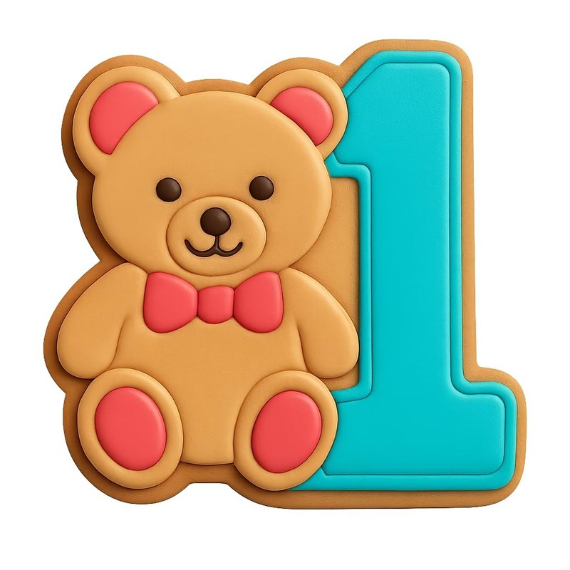 Cute Bear Number 1 With Bowtie Cookie Cutter & Stamp – 4×3.5