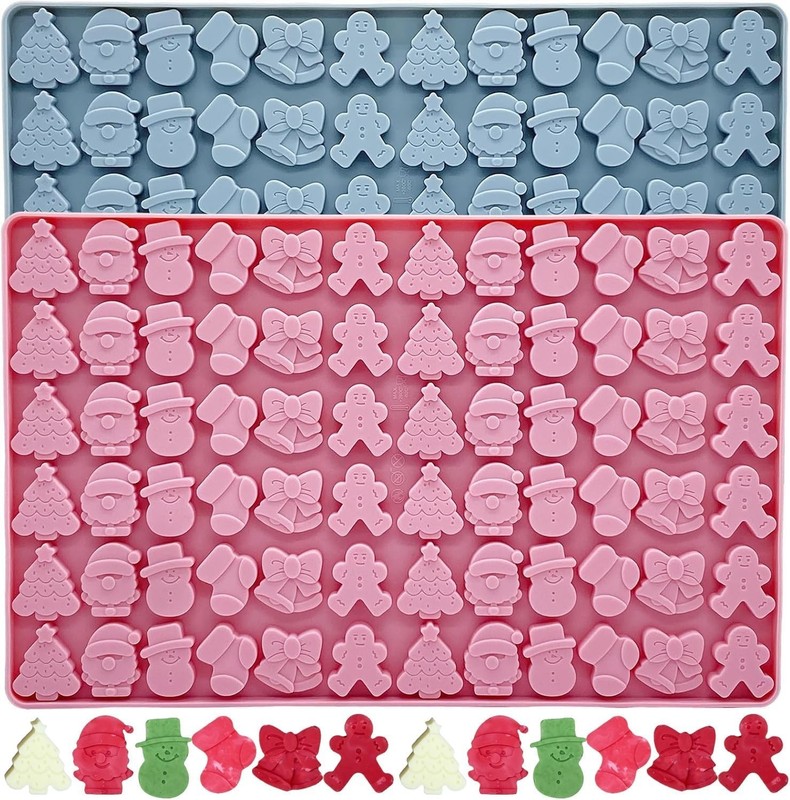 Mini Christmas Candy Molds, Silicone 72 Cavity Chocolate Mold, Tree Santa Snowma