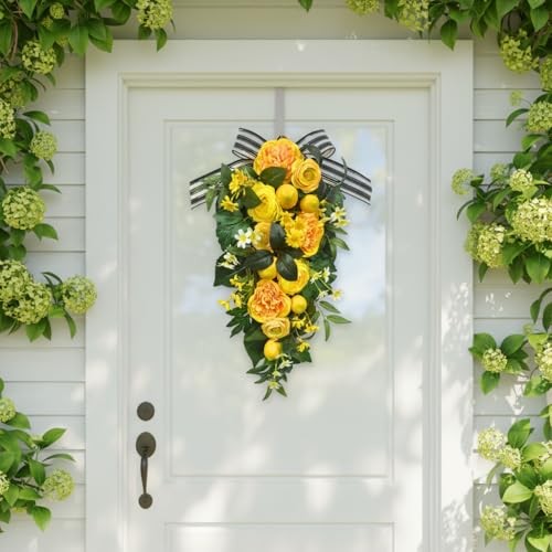 24 Inch Pre-Lit Lemon Swag for Front Door with 10 LED Lights Artificial Spring gallery