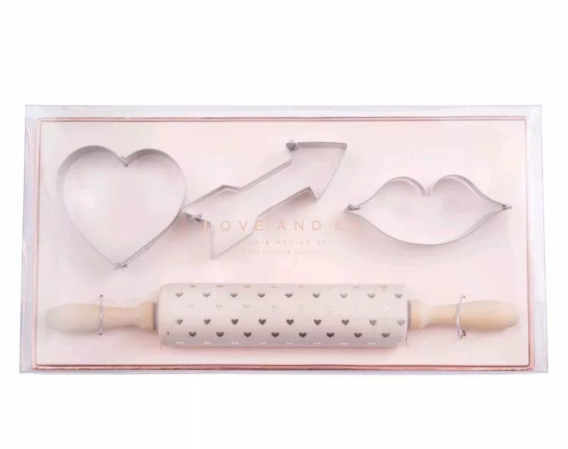 West Emory Valentines Cookie Making Set/Cutter Mini Rolling Pin~Heart/Arrow/Lips