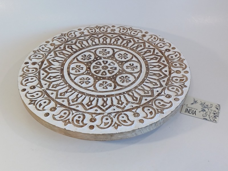 Lazy Susan Handcrafted In India, 15″, Handcrafted Carved Wood, Antique Finish