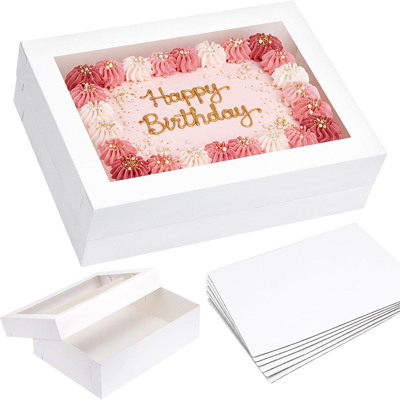 Moretoes 10pcs 14x10x4in Sheet Cake Boxes with Cake Board, White Rectangle Baker