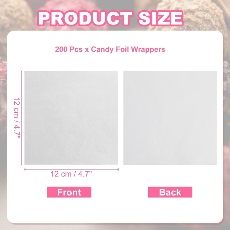 200 Pcs Candy Foil Wrappers, 4.7 x 4.7" Chocolate Wrappers, Silver gallery