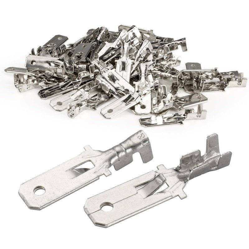 BAOMAIN 1/4″ Male Spade Terminals, 6.3mm Non-Insulated Quick Splice Crimp Connec
