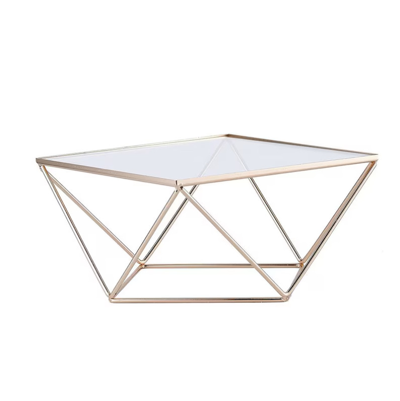 Glam Gold Geometric Cake Stand Riser Metal Display with Square Glass Top 12" gallery