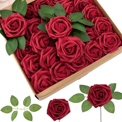 100Pcs Fake Roses Artificial Flowers with Stems, Valentine's Day 100PCS Red gallery