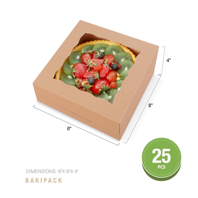25 Kraft Bakery Boxes with Window, 8x8x4 Inches Cake Boxes with Window, Treat... gallery