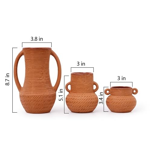Vases Sets of 3, Farmhouse Decor, Ceramic Vase for Flower, Wide Terracotta gallery