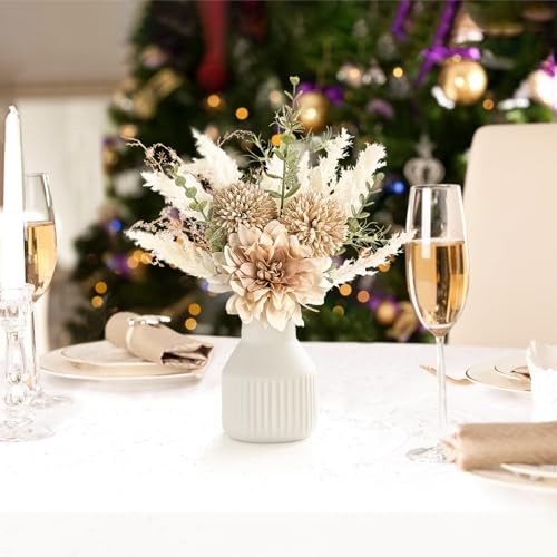 Artificial Flowers in Ceramic Vase 12.5" Centerpieces Coffee Table Small Brown gallery