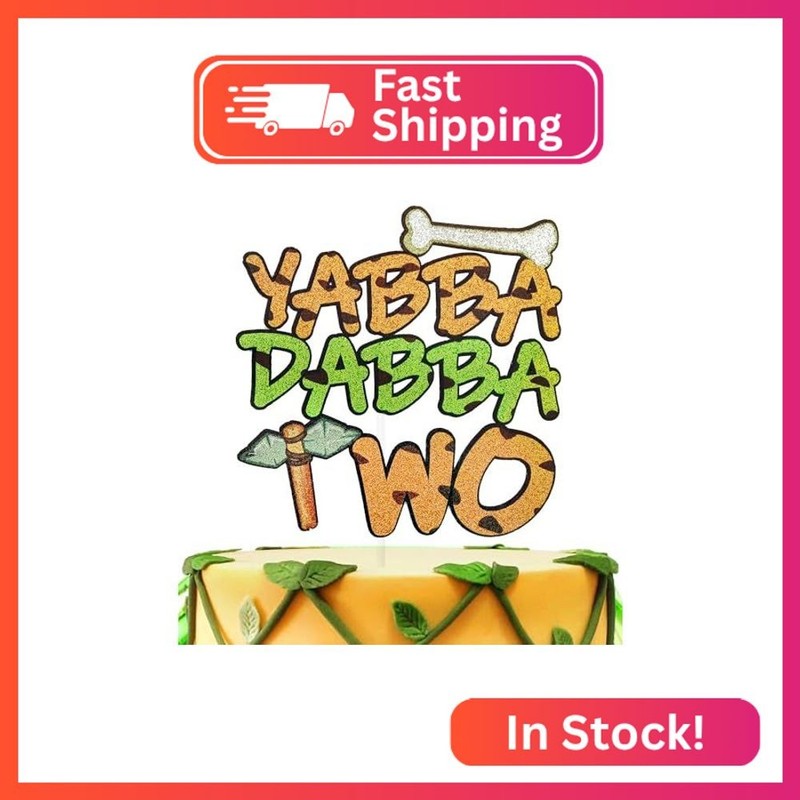 Yabba Dabba Two Cake Topper, Caveman 2nd Birthday Cake Topper, Stone Age Theme 2
