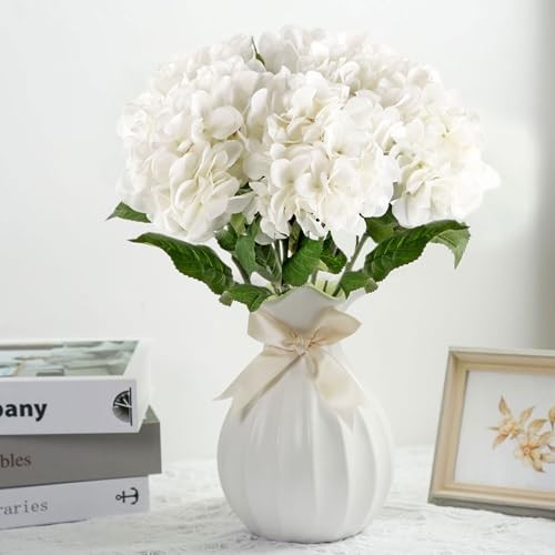 5Pcs Realistic Hydrangea Artificial Flowers with Stems 21 Inch Lifelike White gallery